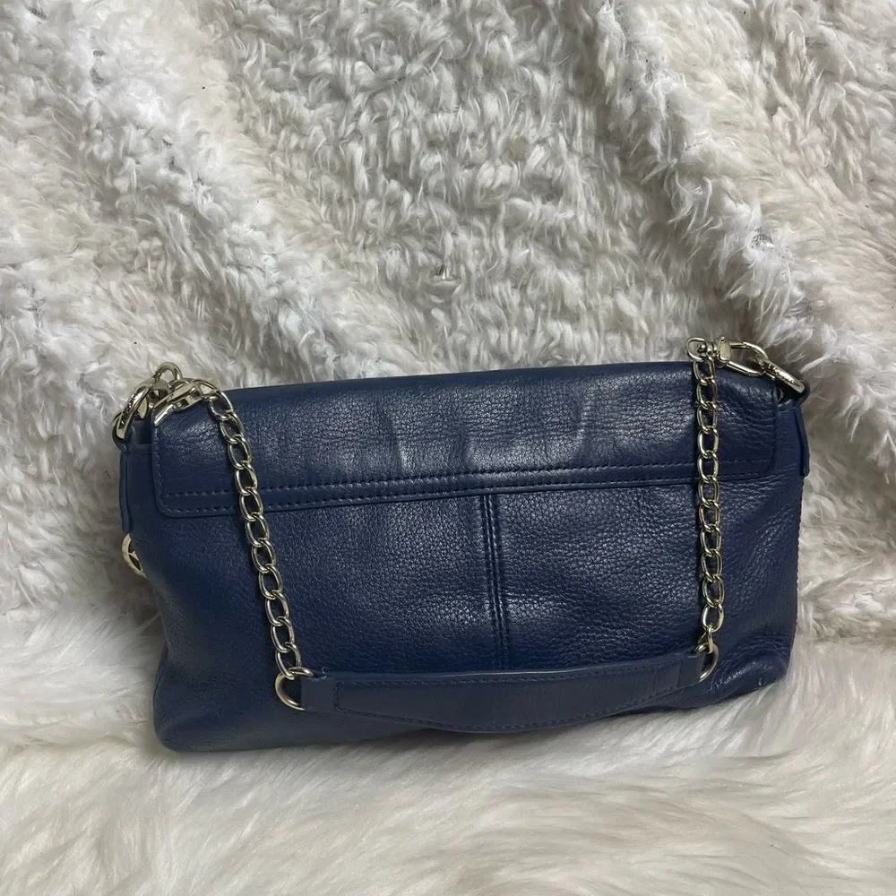 DKNY Melissa leather Navy Blue satchel with silver tone chain strap.